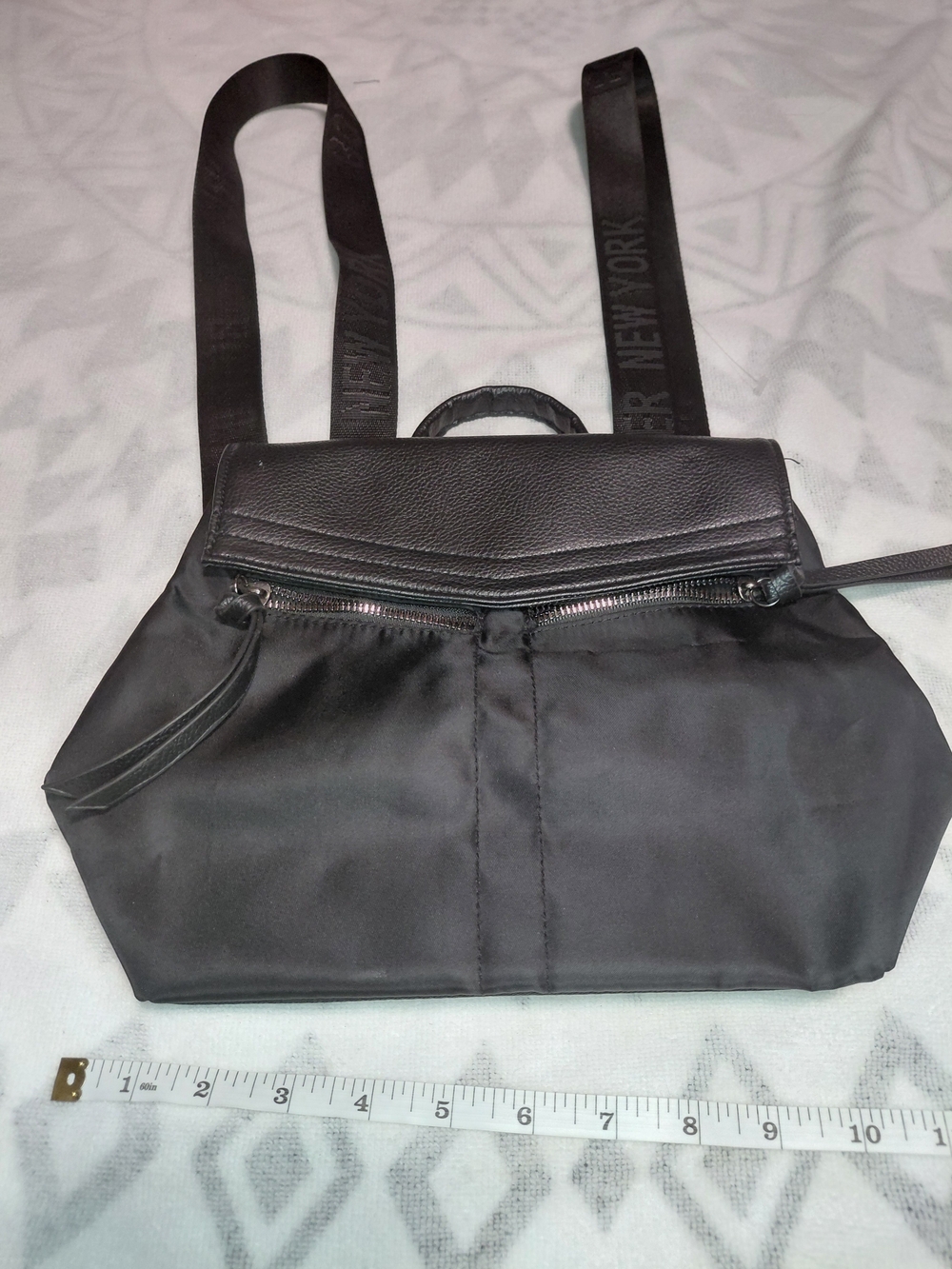 Black Womes Mini Nylon Backpack with Leather Trim